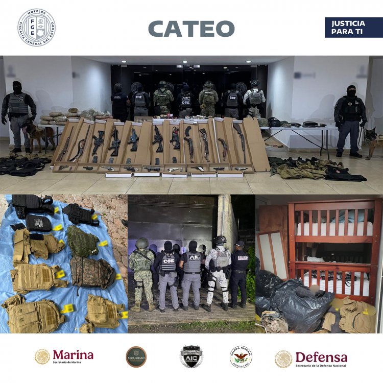 Relevante aseguramiento de armas,  cartuchos, equipo táctico y drogas