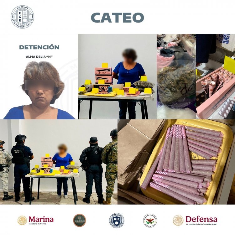 Una dama, capturada durante  cateo con droga y otros indicios