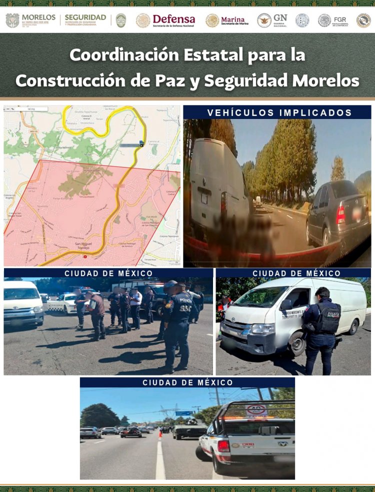 Operativo interestatal entre Morelos y CDMX logra el aseguramiento de vehículos involucrados en robo de carga