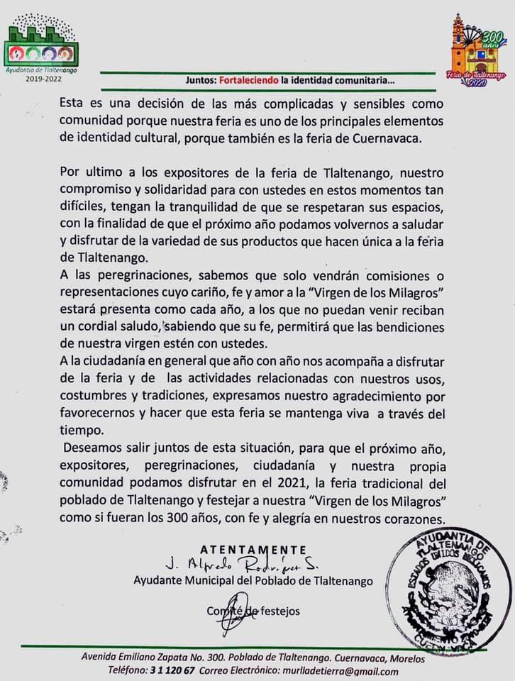 Por usos y costumbre,s acuerdan en Tlaltenango que no habrá Feria