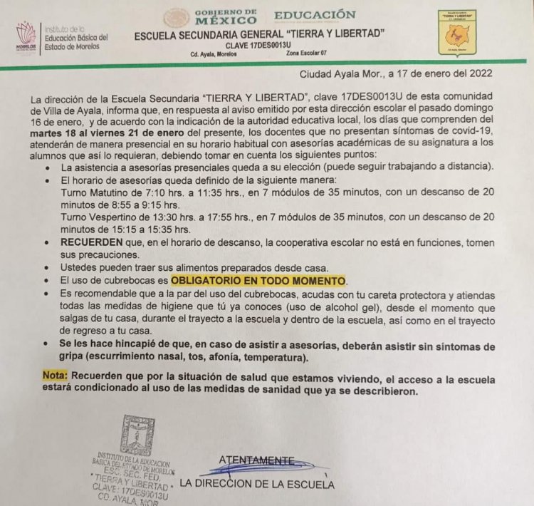 Escuela de Ayala con casos de covid acusa presiones para regresar a clase